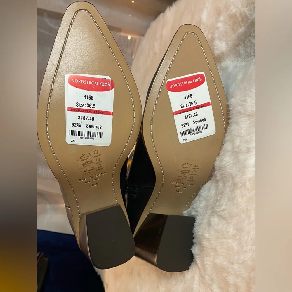 New Rag & Bone Razor Black Leather Side Zip Booties - Size 36.5 EU (6.5 US) - Picture 7 of 8